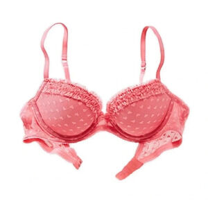 Women’s Aerie Brand Pink Heart Print Push-Up Bra  with Fluffy Trim 2013 Size 34C